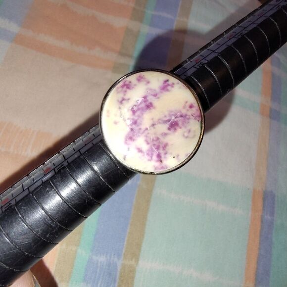 Vintage round agate moss ring; size 6 - Picture 2 of 9